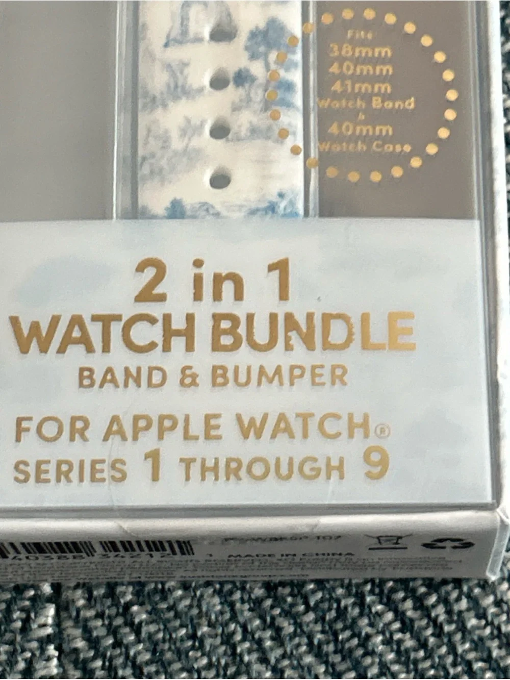 New Poppy Apple Watch Band & Bumper Blue & White Floral, series 1-9, New In Box